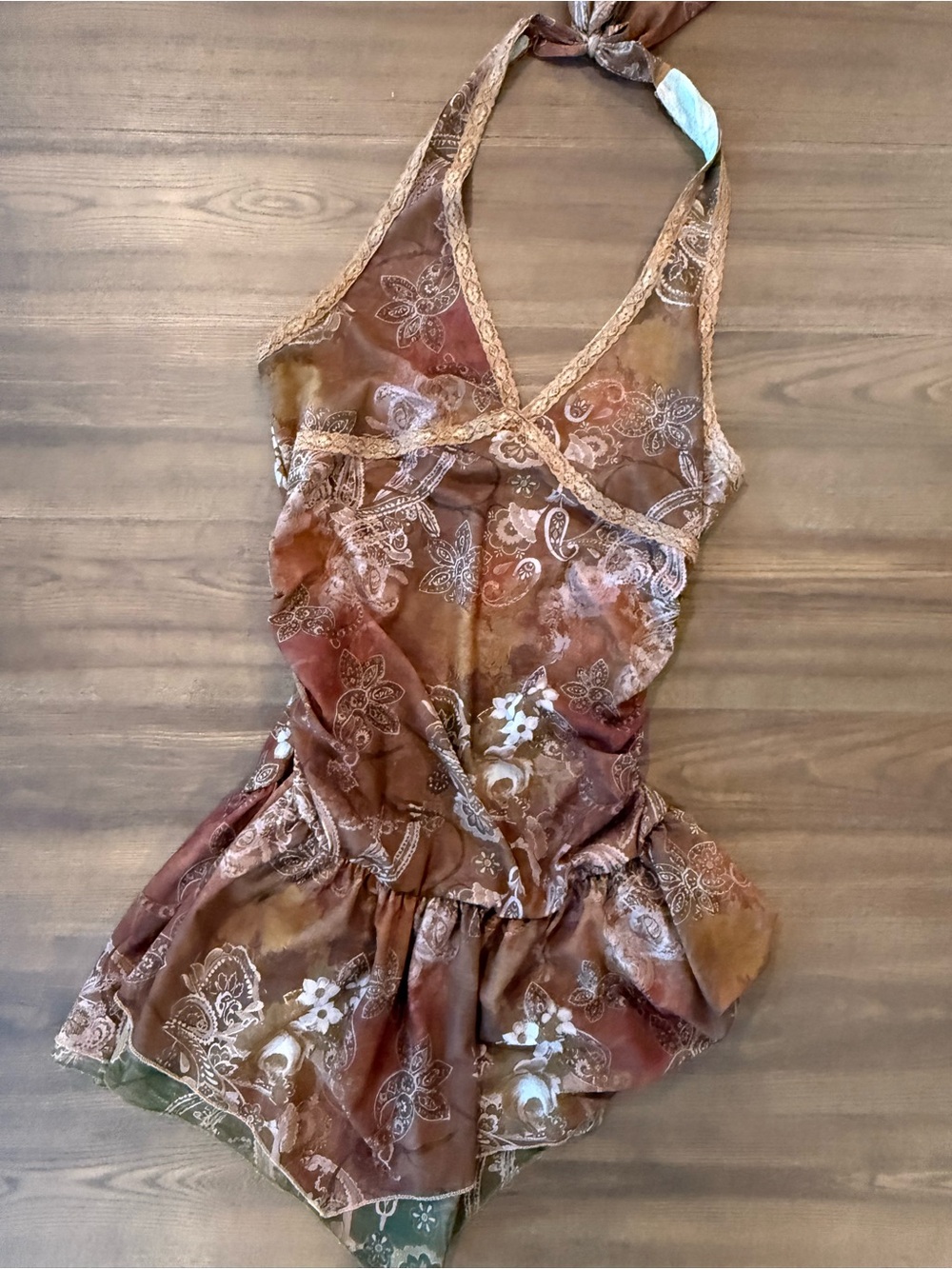 Halter Paisley Romper Chemise in Brown